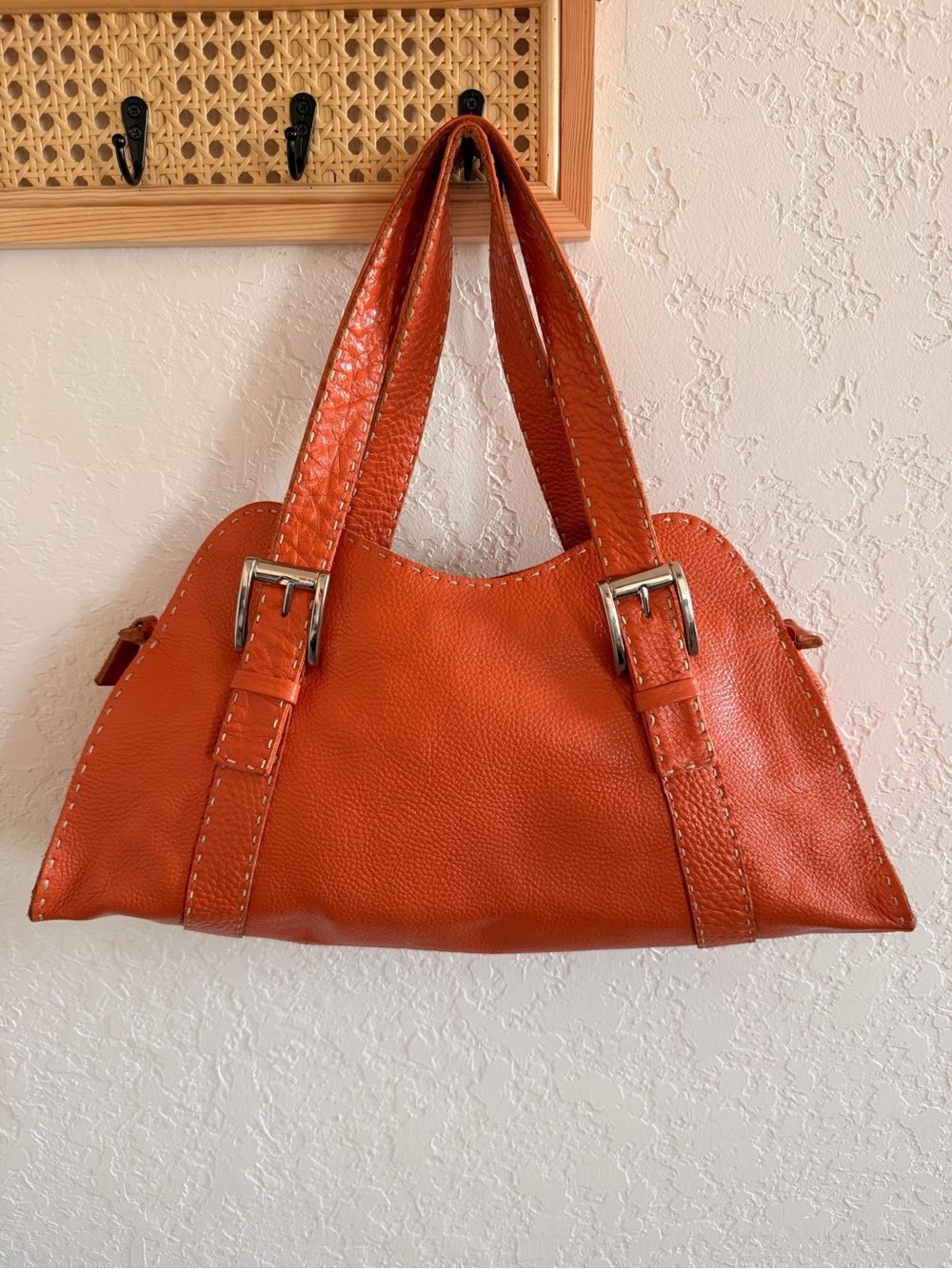 Carla Mancini Orange Leather Y2K Boho Shoulder Bag